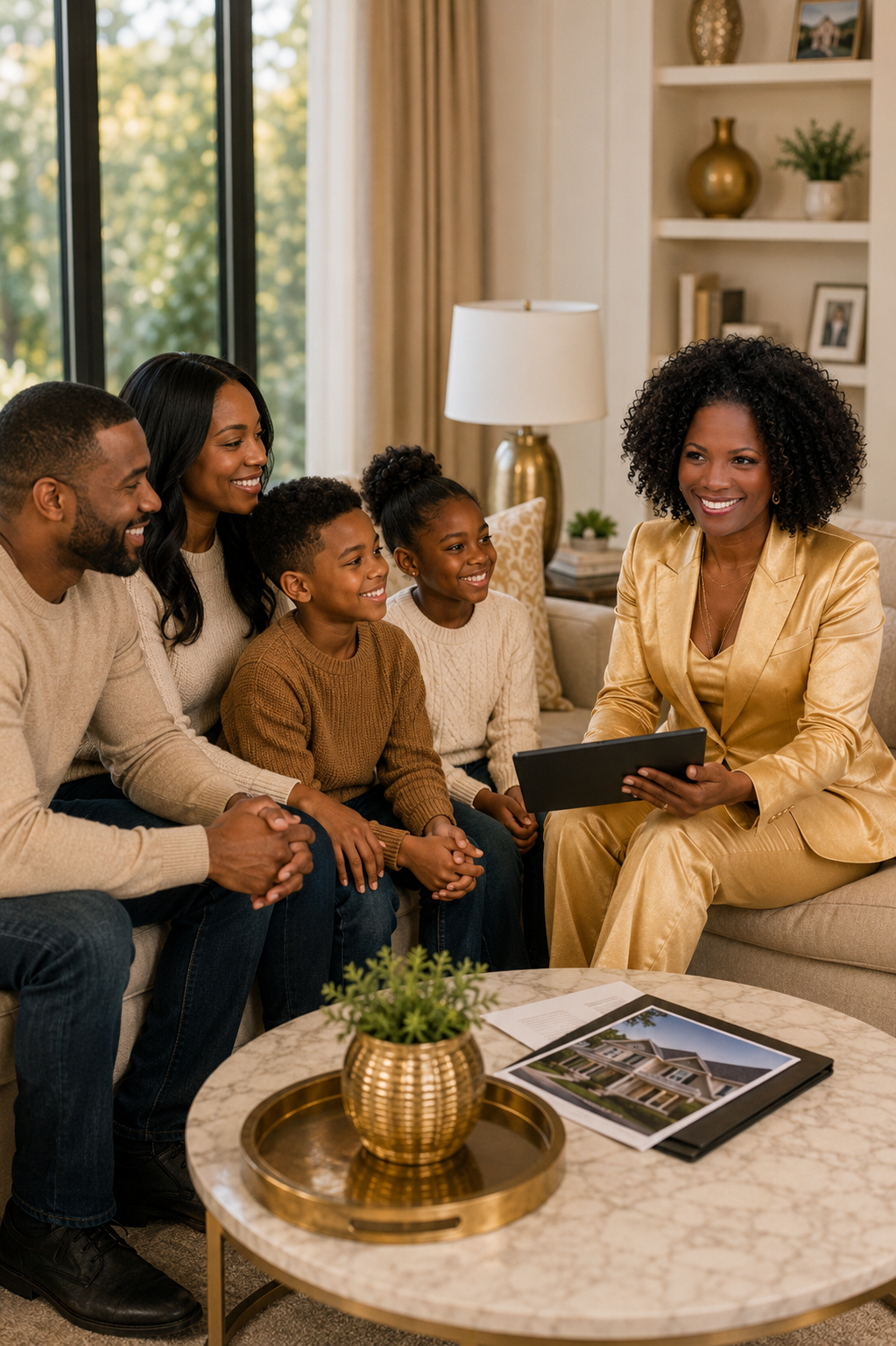 Denise Abrams consulting with a family about buying a home in DFW