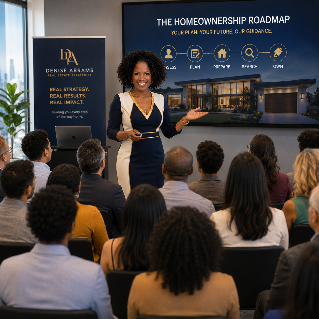 Denise Abrams presenting The Homeownership Roadmap to a room of first-time buyers
